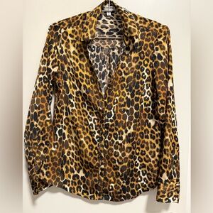 Express Leopard Print Button Down satin Shirt